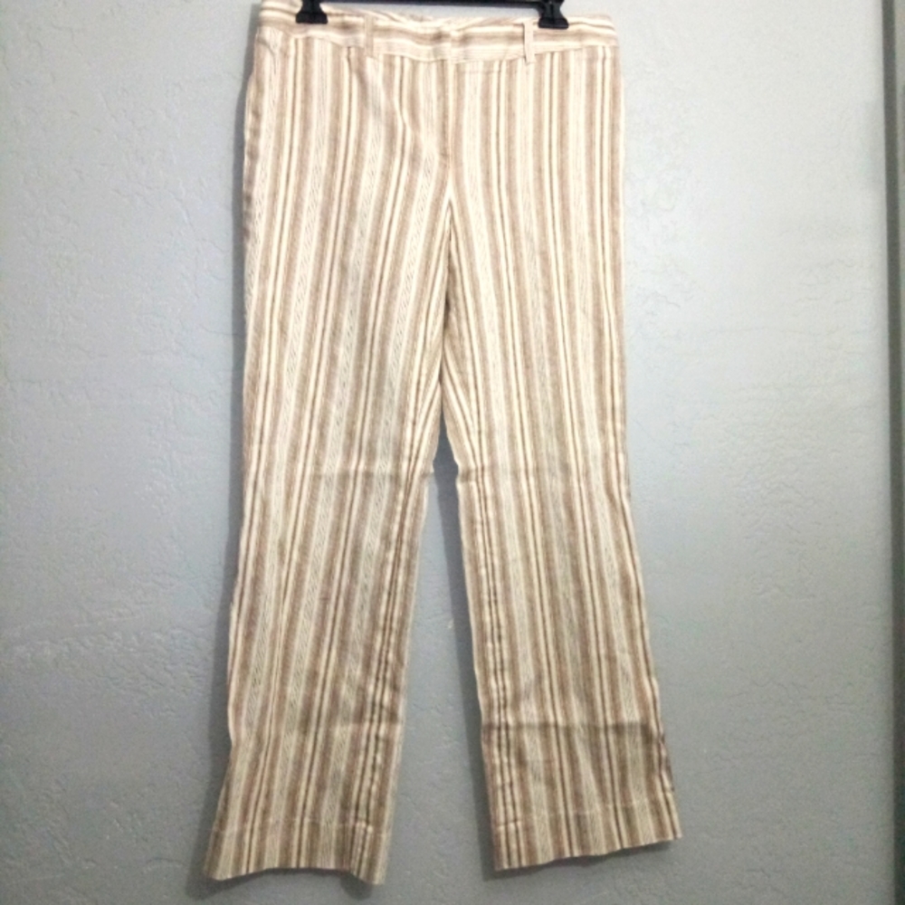 Etcetera Striped Linen Blend Pants Flat Front